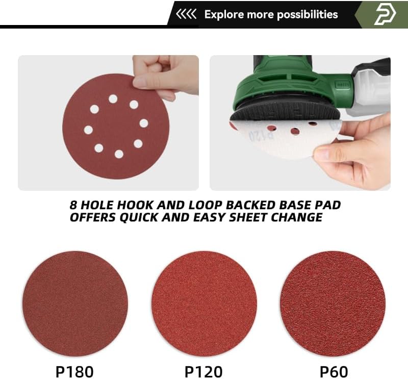 5-In Random Orbital Sander 8000-13000RPM, 2.6AMP Palm Sander 6 Variable Speeds, 21PCS Sandpapers