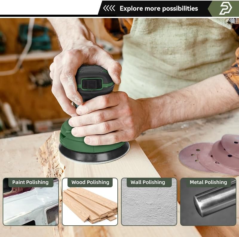 5-In Random Orbital Sander 8000-13000RPM, 2.6AMP Palm Sander 6 Variable Speeds, 21PCS Sandpapers