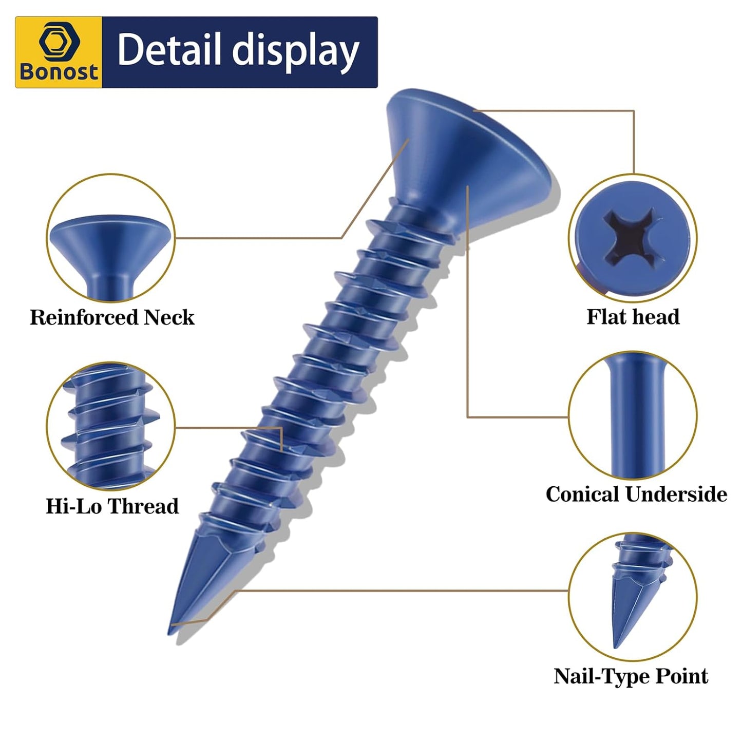 100Pcs 3/16 x 1-1/4" Concrete Screw Anchor - Flat Phillips Head Brick Screws