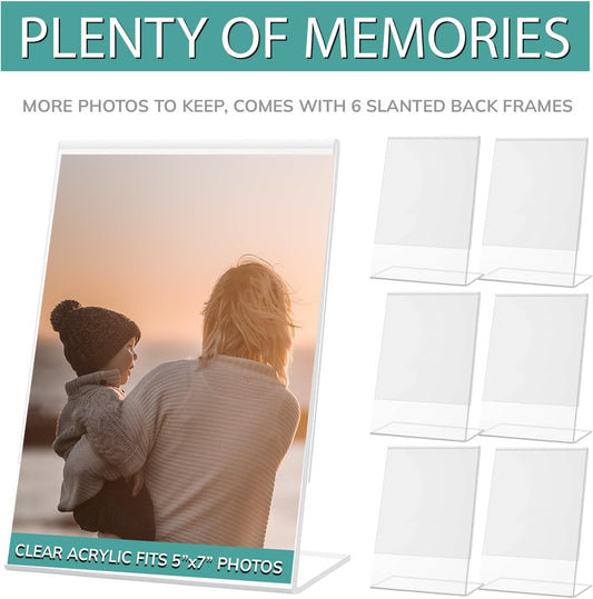 5x7 Acrylic Sign Holder, Clear Picture Frame, Menu Table Top Display (6-Pack)