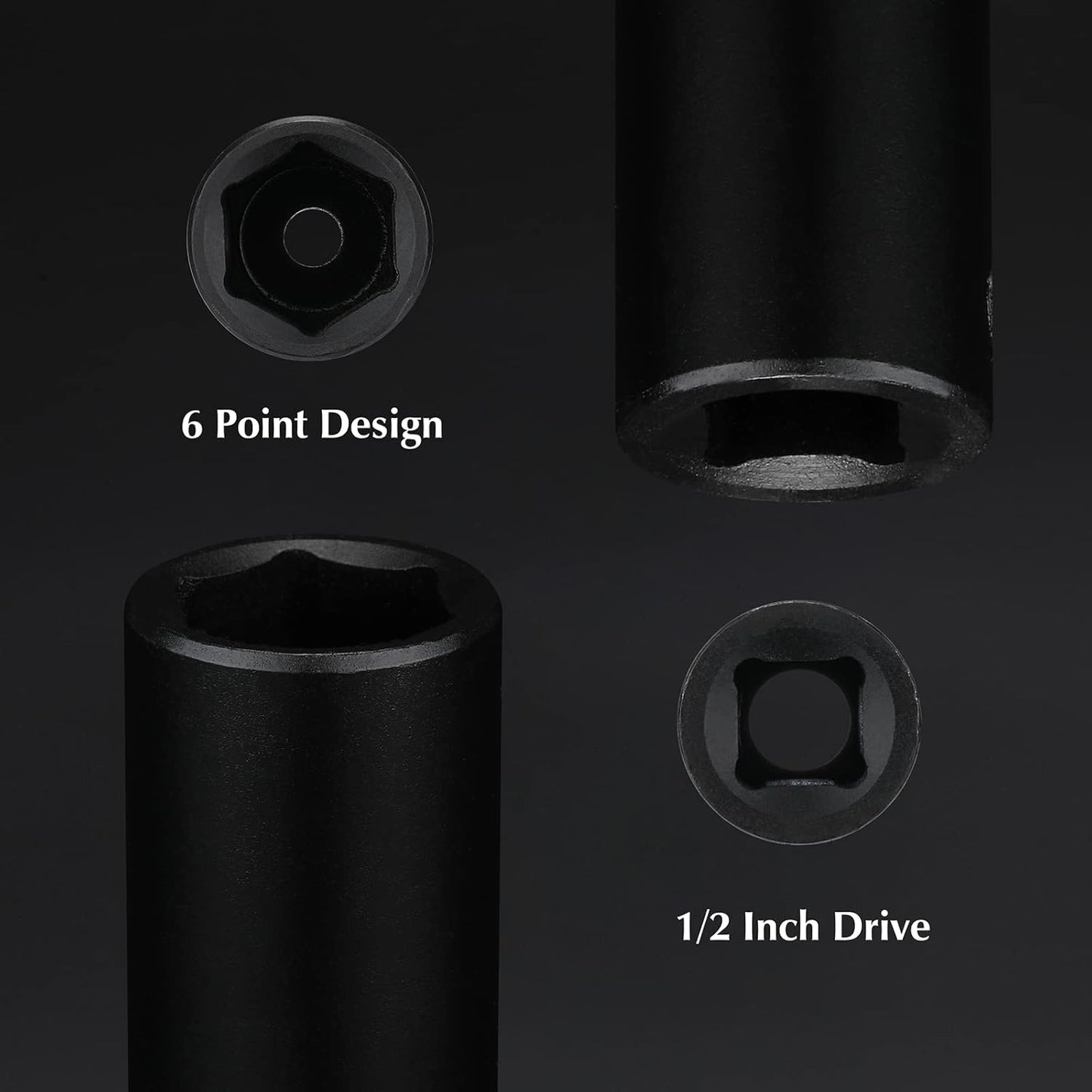 11PCS 1/2 In Drive Deep Impact Socket Set, Metric, 6-Point, CR-V, 11 Pieces 1/2" 10mm - 24mm