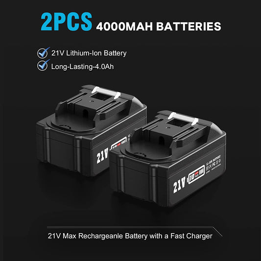 21V Cordless Angle Grinder, 2 X 4.0Ah Batteries, Fast Charger,9000RPM Brushless, 4-1/2''