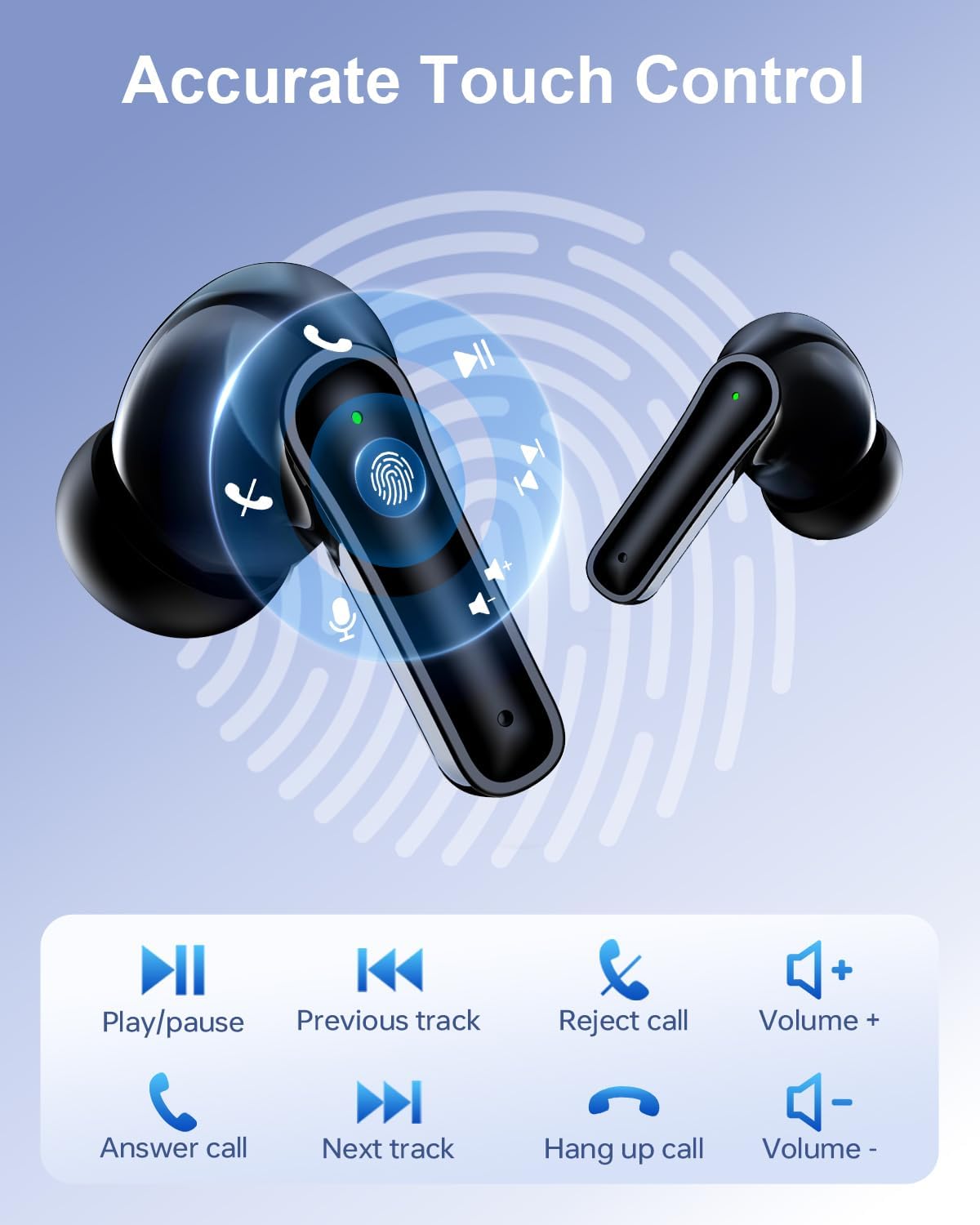 Wireless Earbuds, Bluetooth, 40H Playtime, Stereo Deep Bass, LED Power Display, IPX7, Lightweight, with Mic
