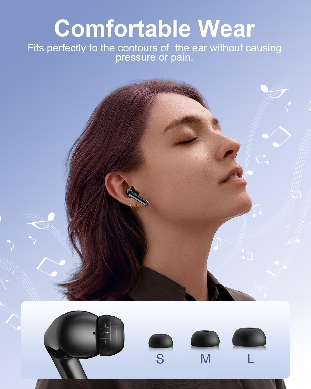 Wireless Earbuds, Bluetooth, 40H Playtime, Stereo Deep Bass, LED Power Display, IPX7, Lightweight, with Mic
