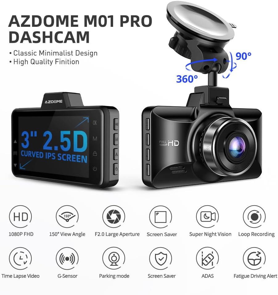 Dual Dash Cam Front & Rear, Free 64GB Card, Built-in ADAS G-Sensor, 24H Parking Mode
