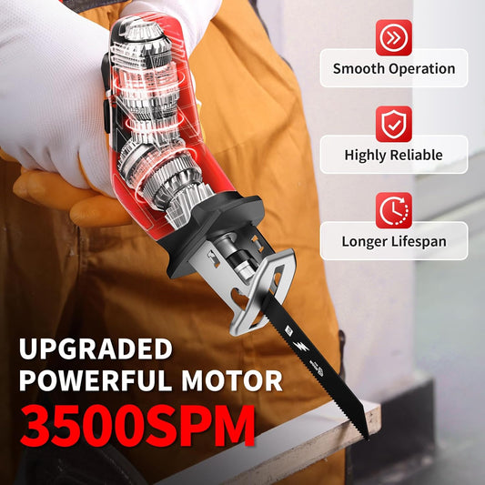 Reciprocating Saw Cordless, 0-3500SPM Variable Speed 2*2.0Ah Battery & 4 Saw Blades