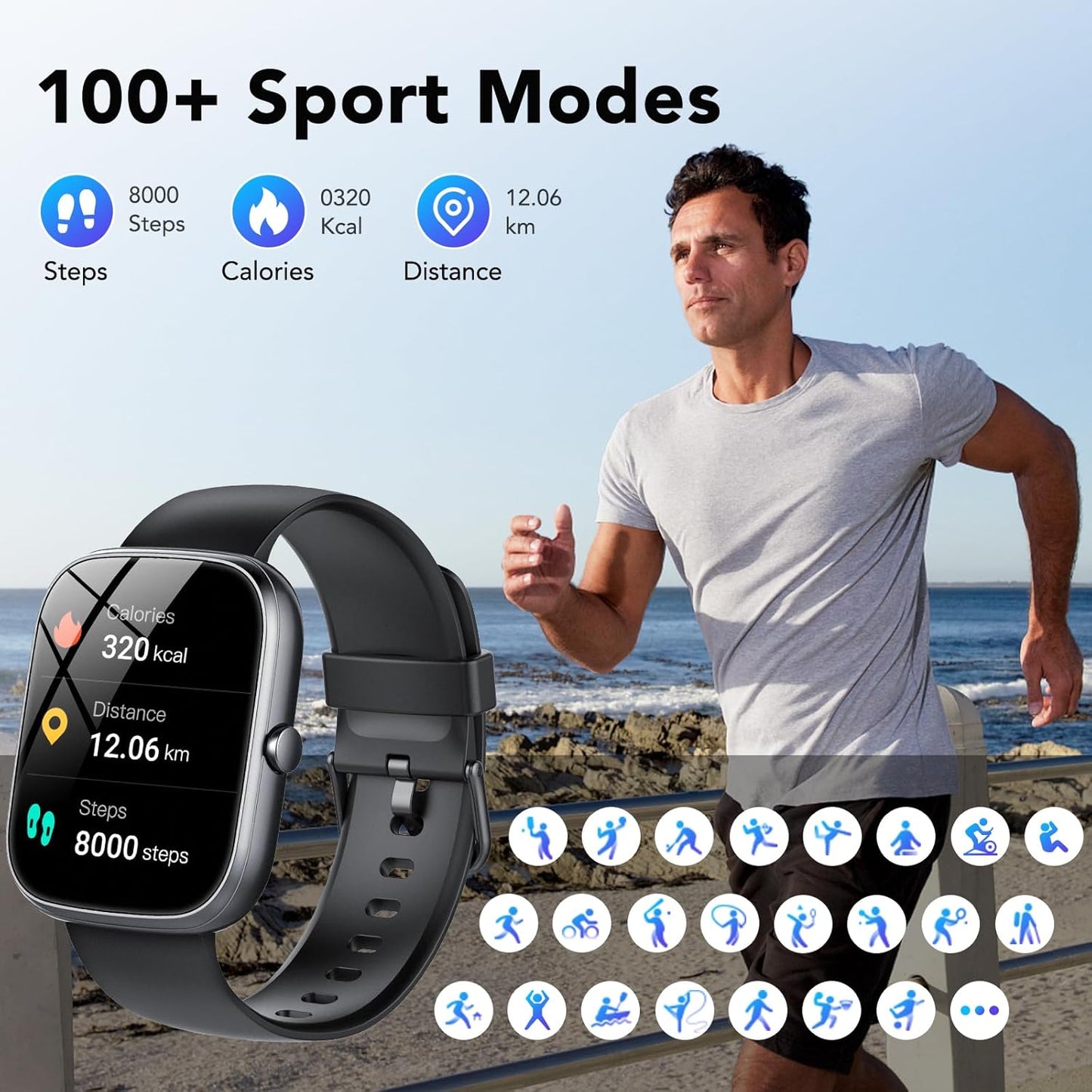 Smart Watch Answer/Make Call 115+ Sports/Heart Rate/SpO2/Pedometer/Sleep Monitor, IP68 Waterproof