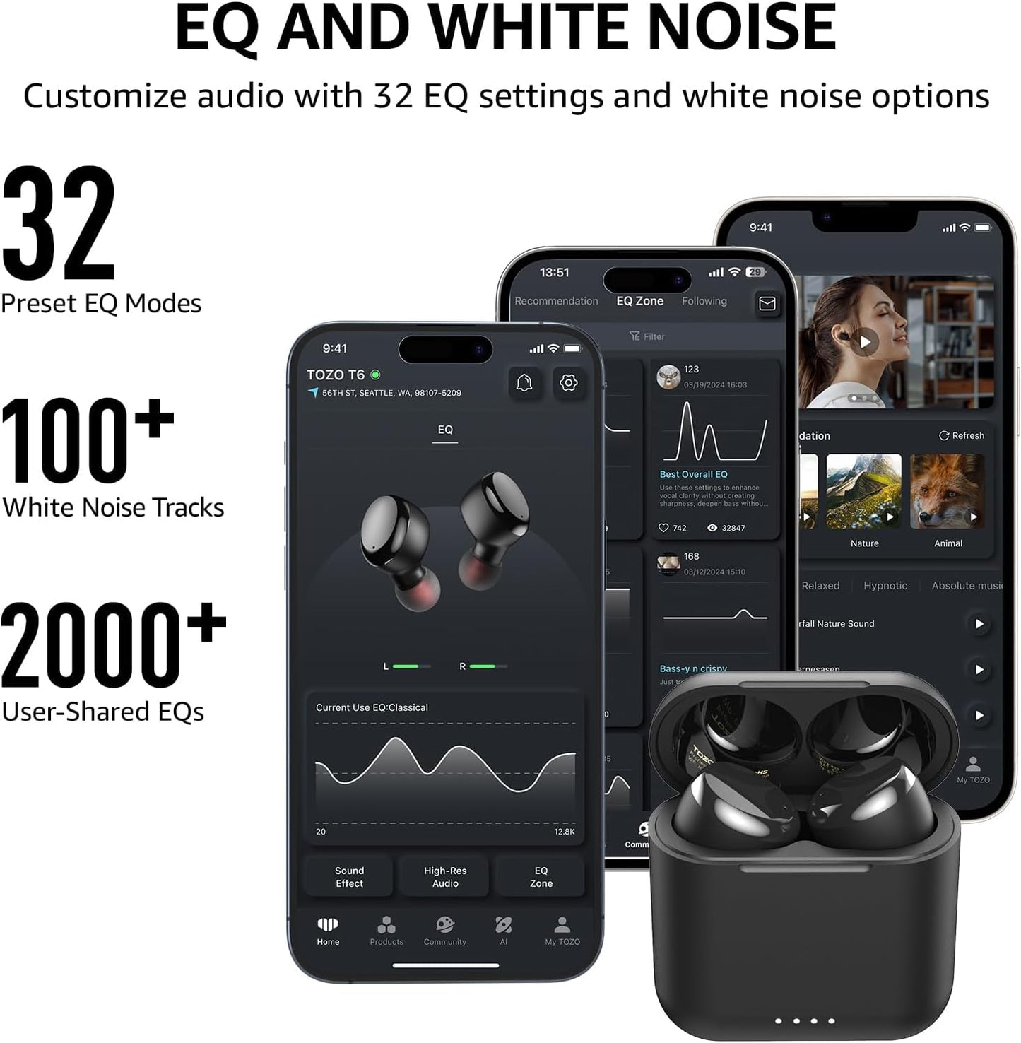 T6 Wireless Earbuds Bluetooth 5.3, 45H Playtime, IPX8 Waterproof, Stereo, Mic, Premium Deep Bass