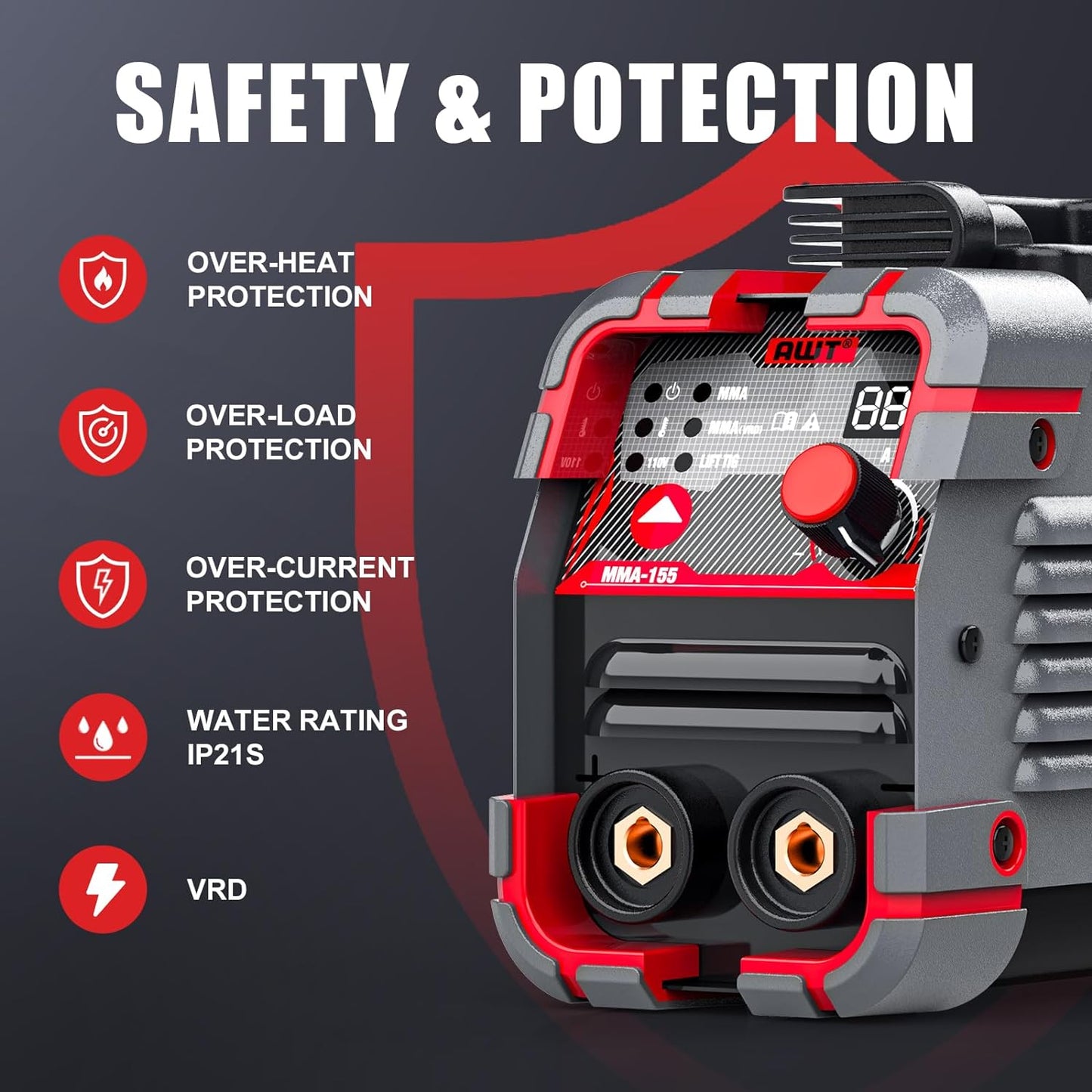 AWT Stick Welder 155Amp 2 in 1 ARC Welder/Lift TIG, 110/220V, VRD, Digital Display IGBT, MMA