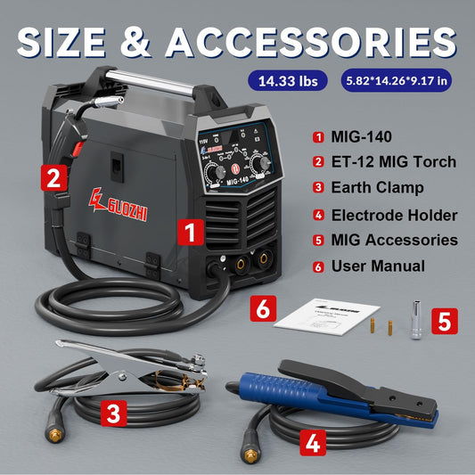 140A MIG Welder, 3 in 1 Welder FLUX MIG/ARC/Lift TIG Multi-Process, 110V, Flux Core, Welding Gun