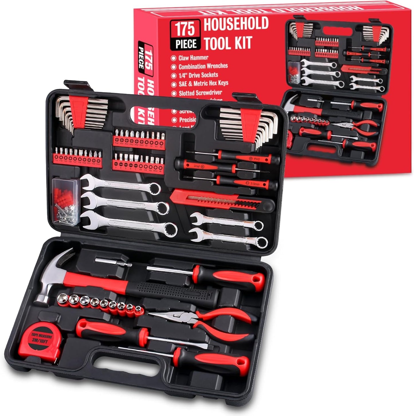 175-Piece Multi-Purpose Automotive and Household Tool Kit in Toolbox Storage Case