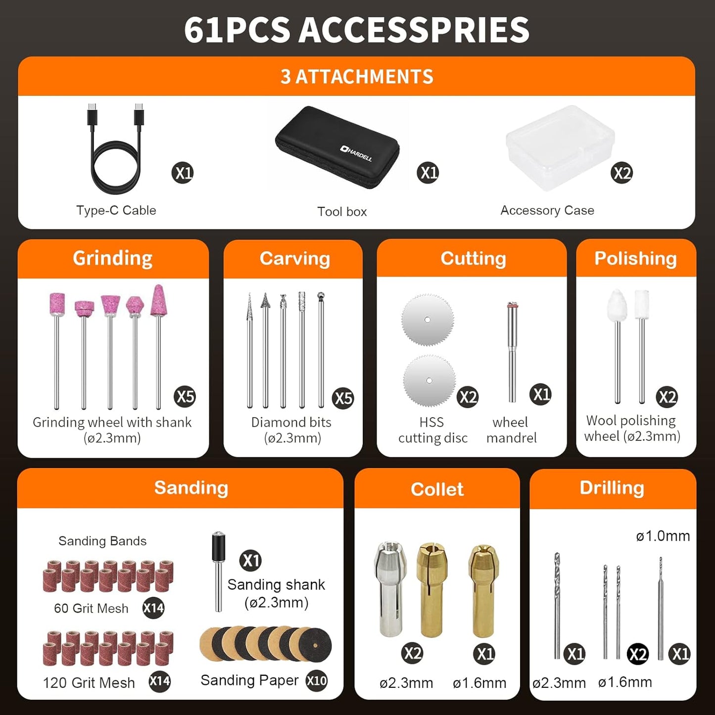 3.7V Mini Cordless Rotary Tool Kit, 5Speed, USB Charging, 61 Accessories, Sanding, Polishing & more