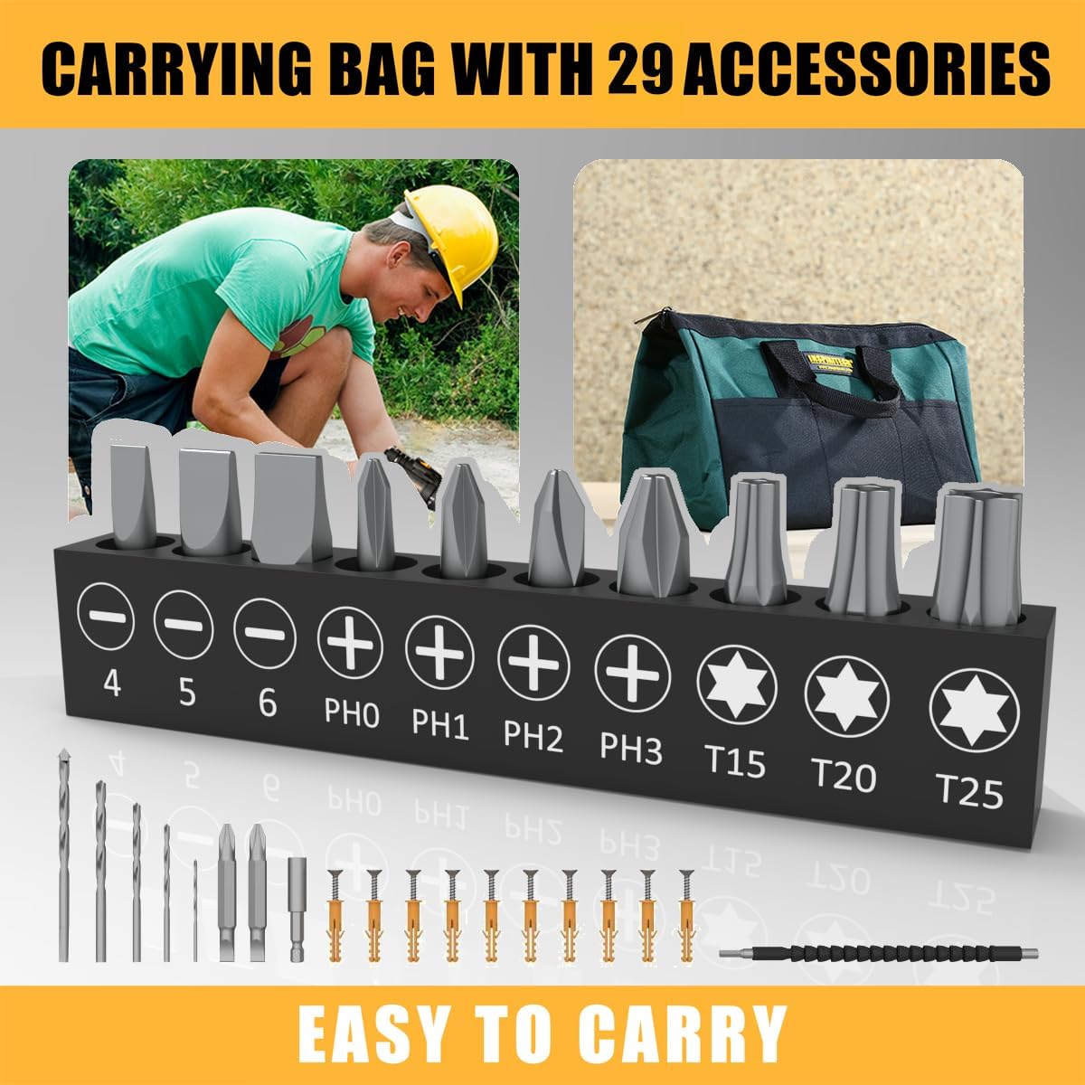 20V Cordless Drill, 2 Batteries, Charger, 3/8In Chuck, Variable Speed, 25+1 Torque Setting