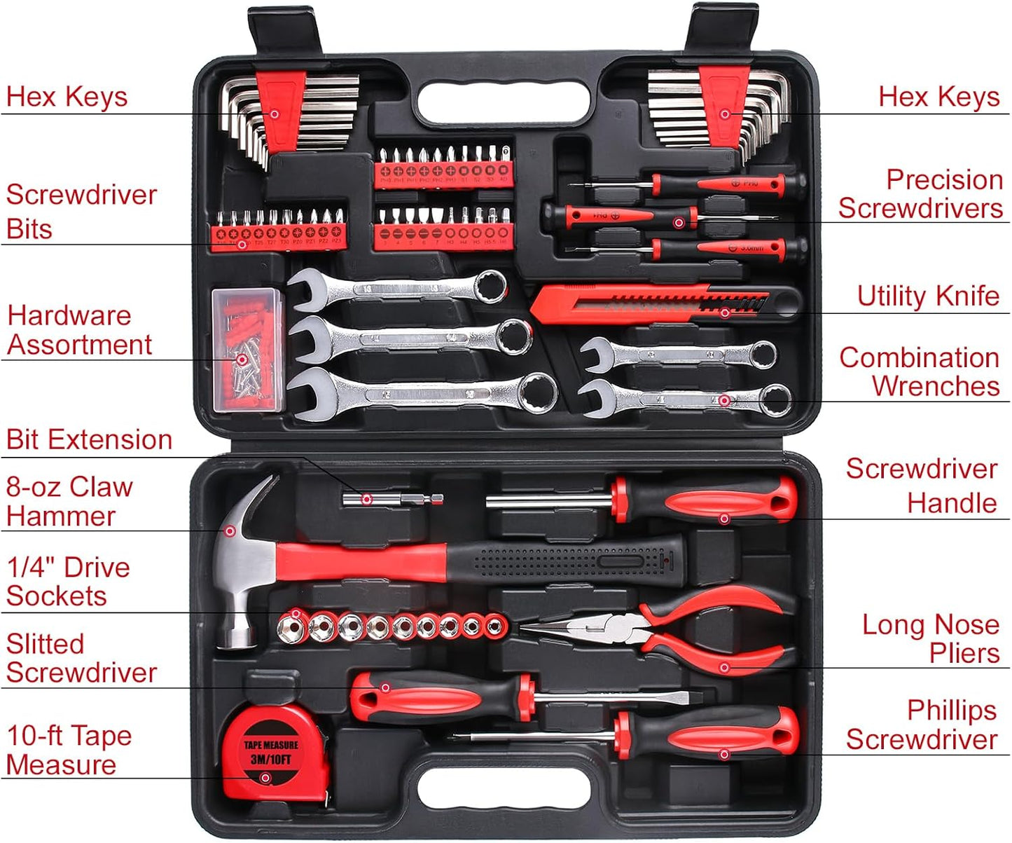 175-Piece Multi-Purpose Automotive and Household Tool Kit in Toolbox Storage Case