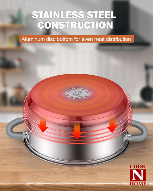 Cookware Basic Pots and Pans, 12 Piece set, Stainless Steel Grey Silicone Handle