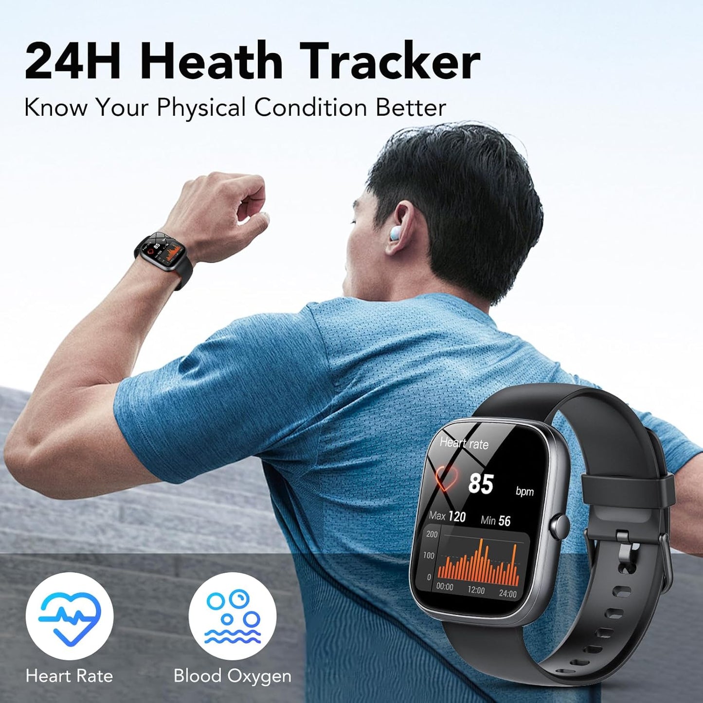 Smart Watch Answer/Make Call 115+ Sports/Heart Rate/SpO2/Pedometer/Sleep Monitor, IP68 Waterproof
