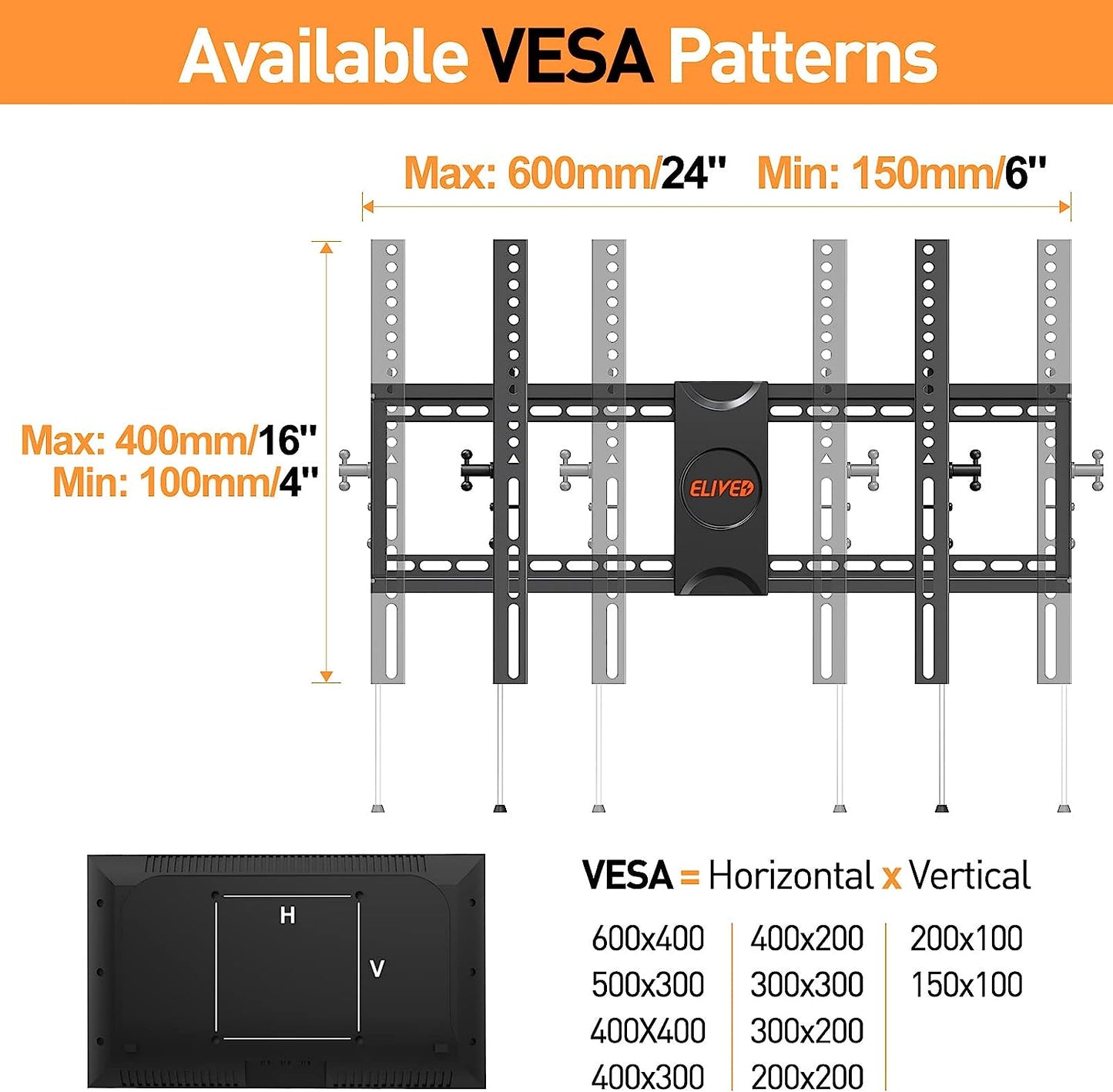 TV Wall Mount 37-75 Inch TVs, Holds up to 120 lbs, Universal, Adjustable Tilt, Fits 8"-24" Studs