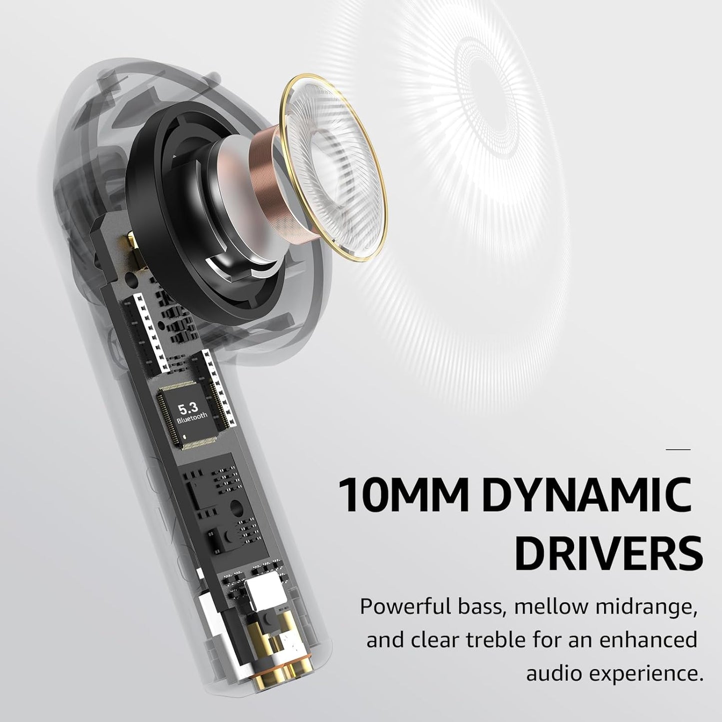 Wireless Earbuds 10mm Drivers, Powerful bass,2 mics AI call noise cancellation, 30H Playtime