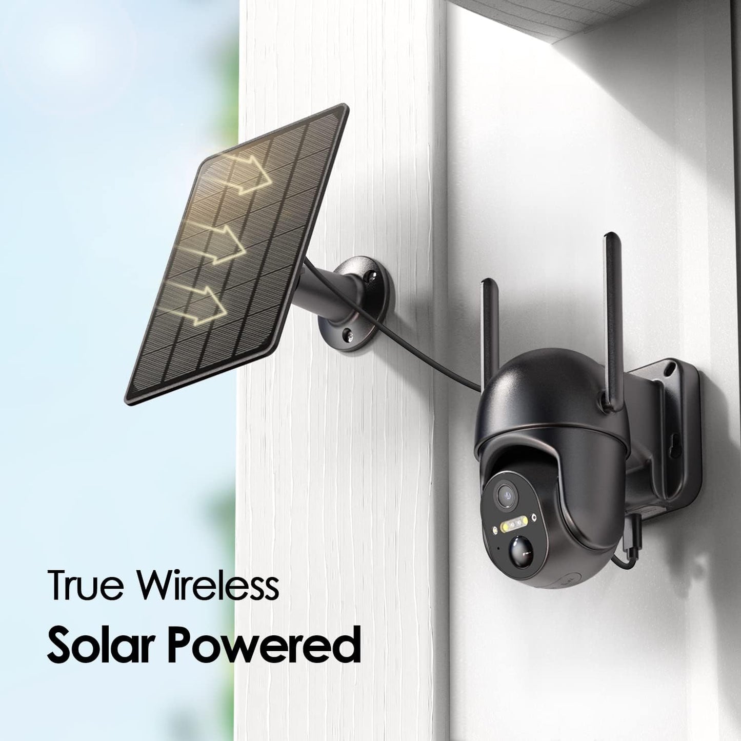 Solar Security Camera Wireless,2K 360° View, Spotlight, Color Night Vision, PIR Sensor, 2-Way Audio