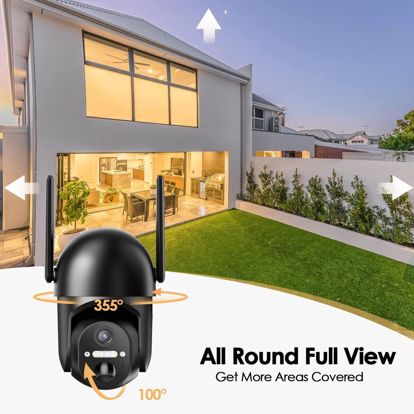 Solar Security Camera Wireless,2K 360° View, Spotlight, Color Night Vision, PIR Sensor, 2-Way Audio