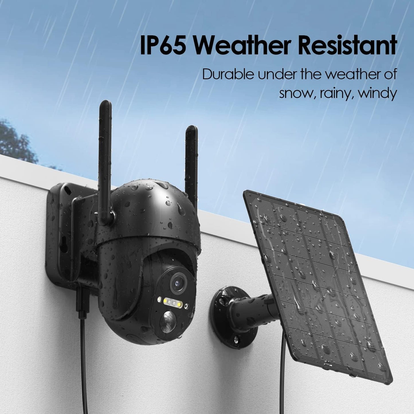 Solar Security Camera Wireless,2K 360° View, Spotlight, Color Night Vision, PIR Sensor, 2-Way Audio