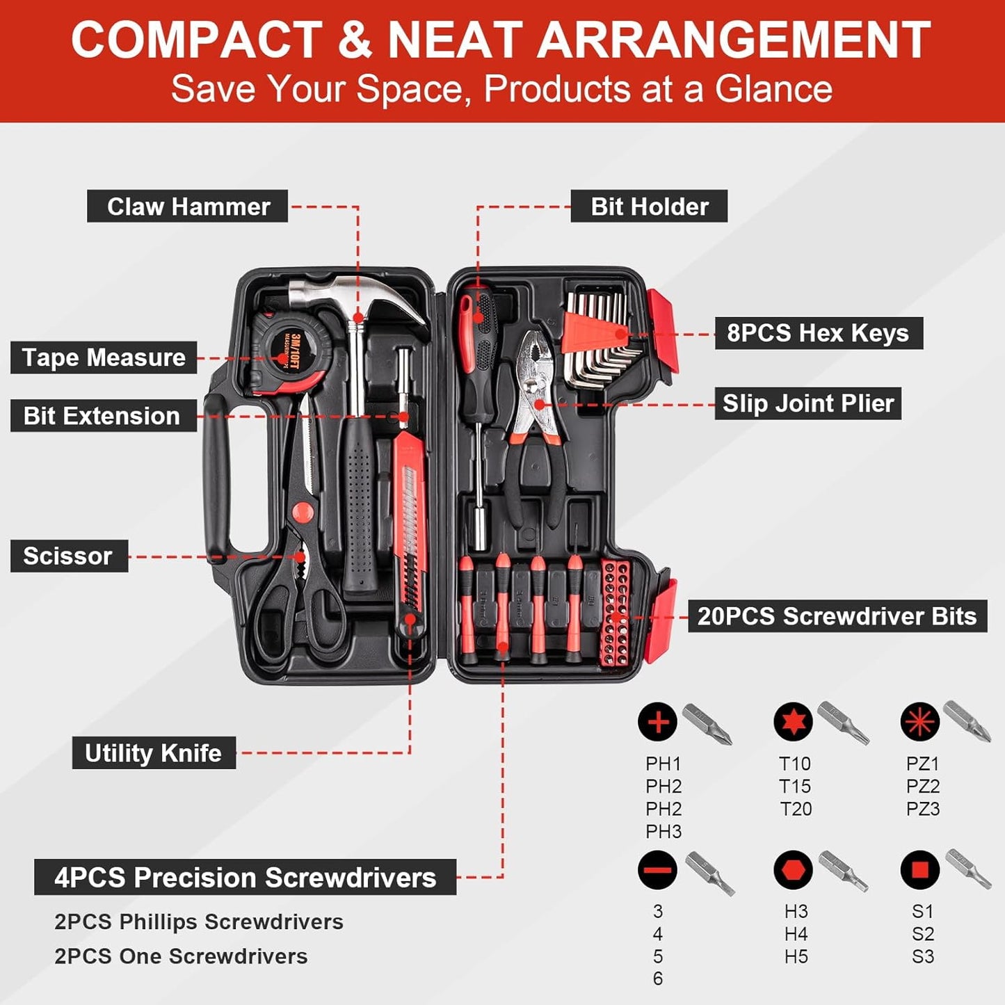 39PCS Tool Set for Home, Basic Household Apartment College Dorm Repair Tool Kit