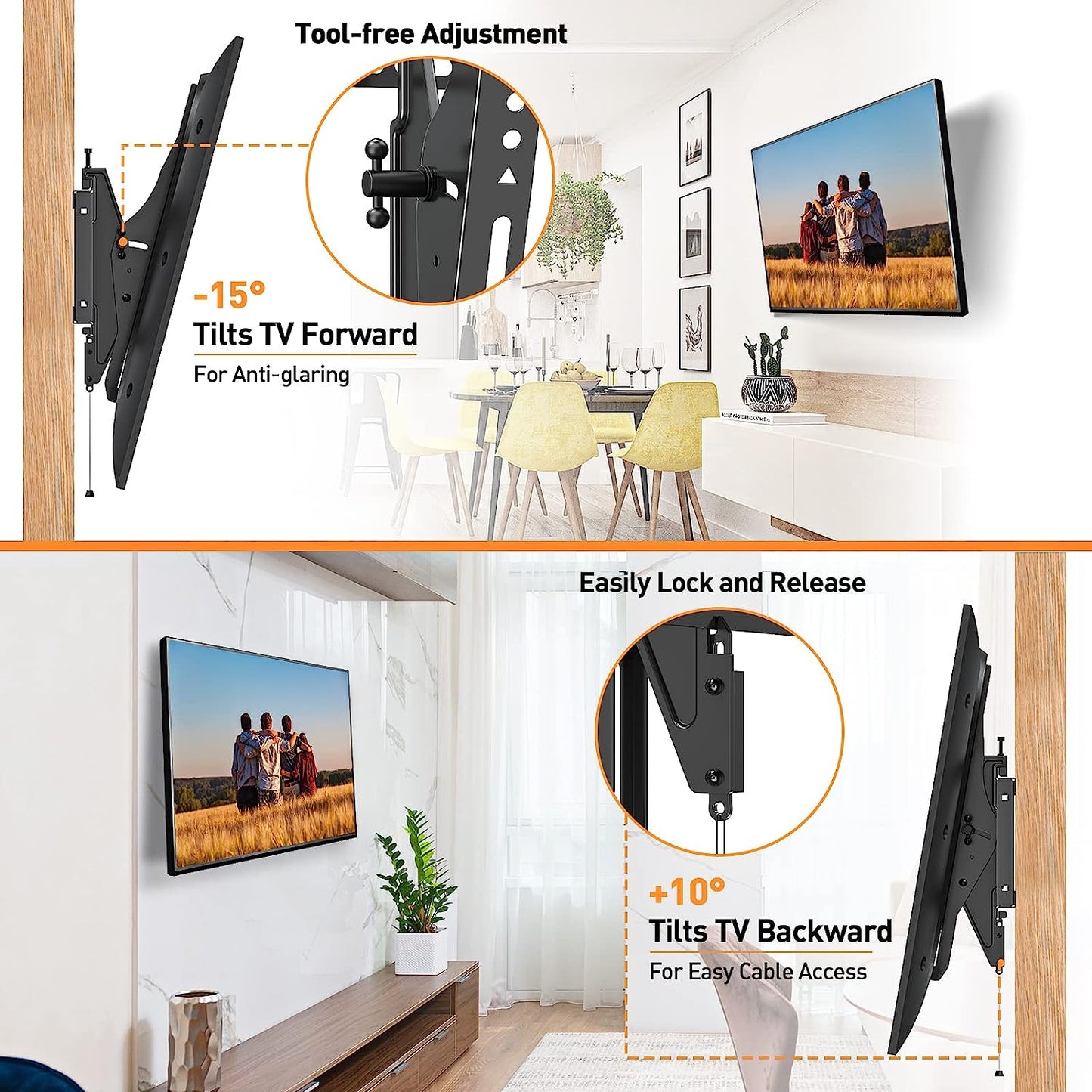 TV Wall Mount 37-75 Inch TVs, Holds up to 120 lbs, Universal, Adjustable Tilt, Fits 8"-24" Studs