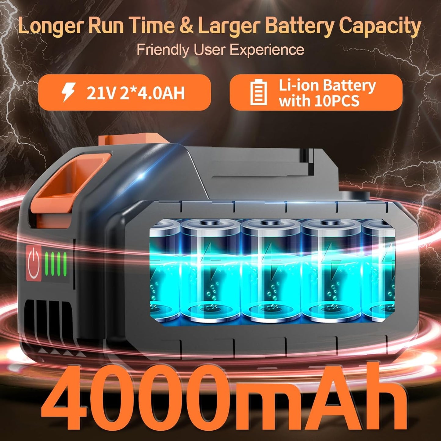 21V Cordless Impact Wrench Drill, 665Ft-Ibs (900N.m) 1/2" 2x 4.0Ah Battery, Variable Speeds