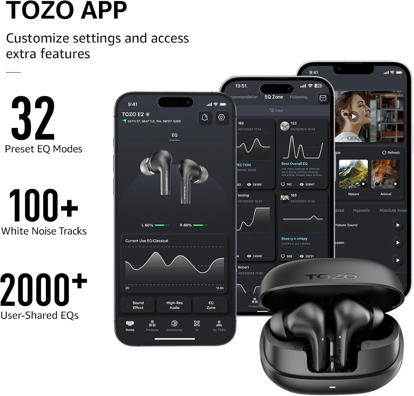 Wireless Earbuds 10mm Drivers, Powerful bass,2 mics AI call noise cancellation, 30H Playtime