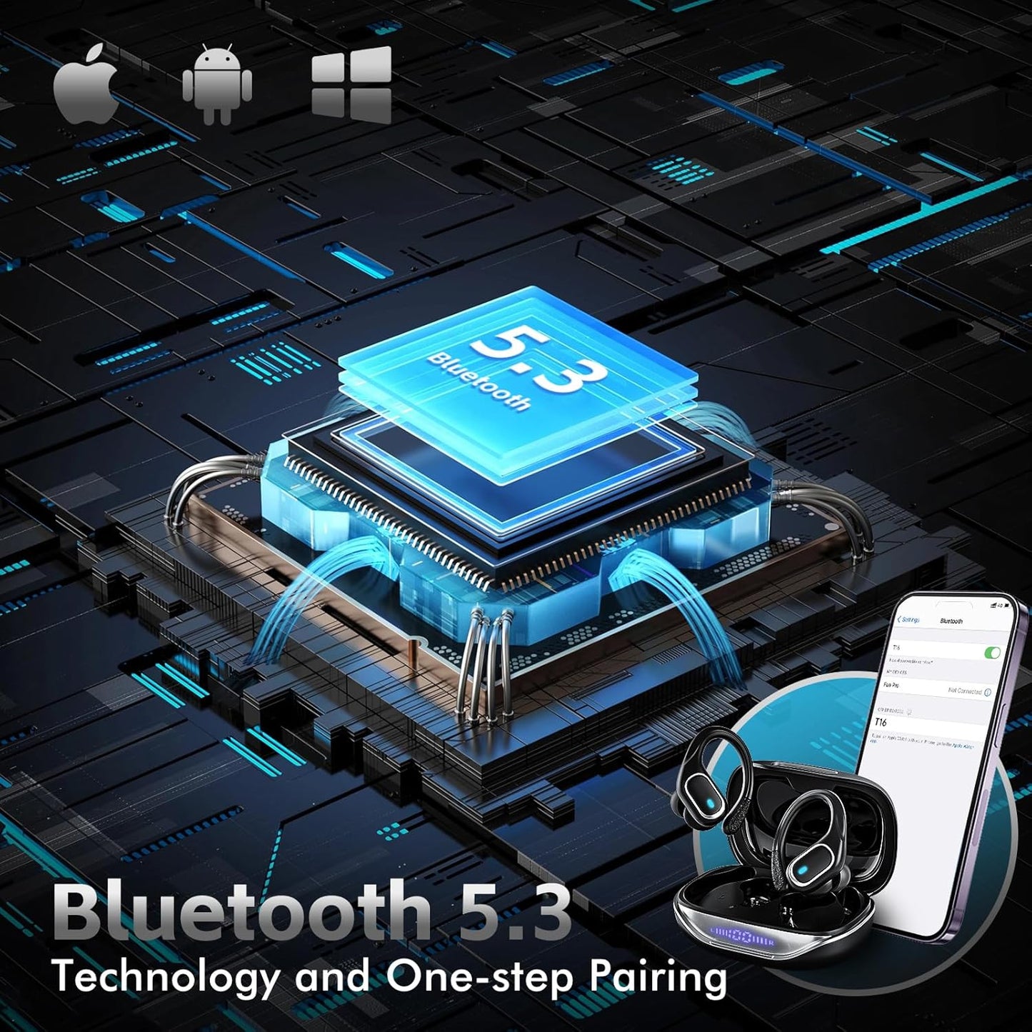 Wireless Bluetooth Earbuds 80Hrs Playtime, IPX7 Waterproof, Charging Case Over-Ear Earhooks