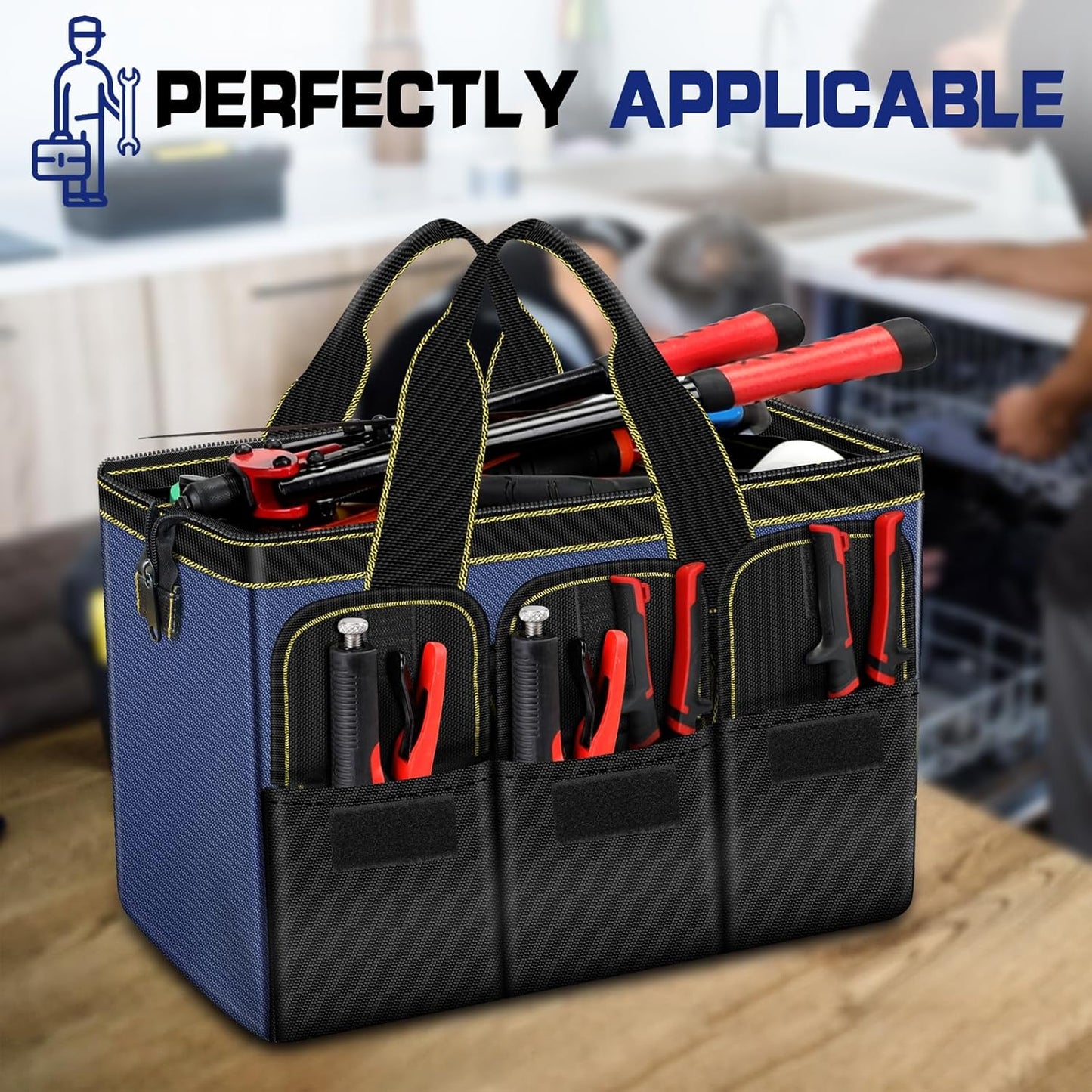 Tool Bag 2-Pack Set 18" & 16" Wide Mouth Tool Organizer for Garage Storage,Professional