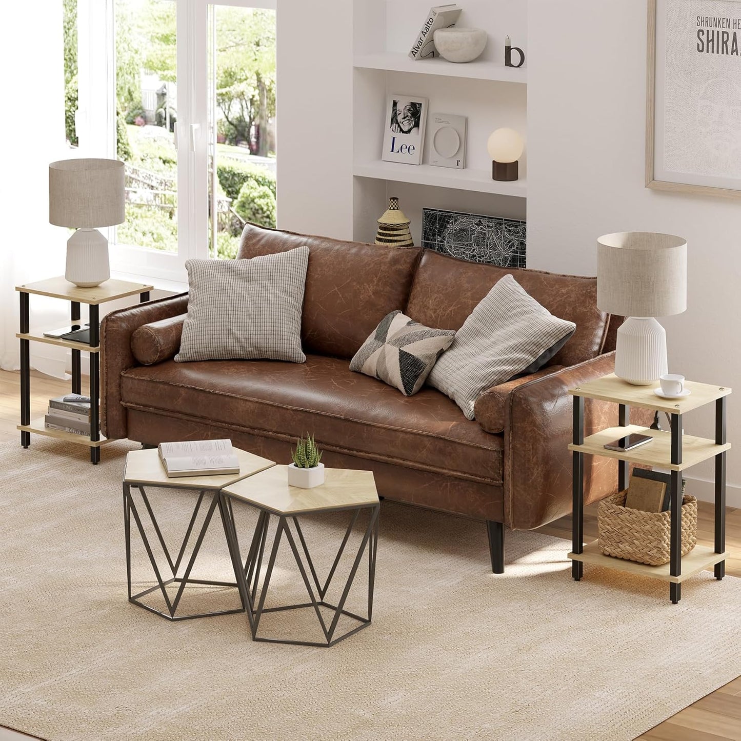 Set of 2 End Table, Side Table, Nightstand, 3-Tier Storage Shelf, Couch Table for Small Space
