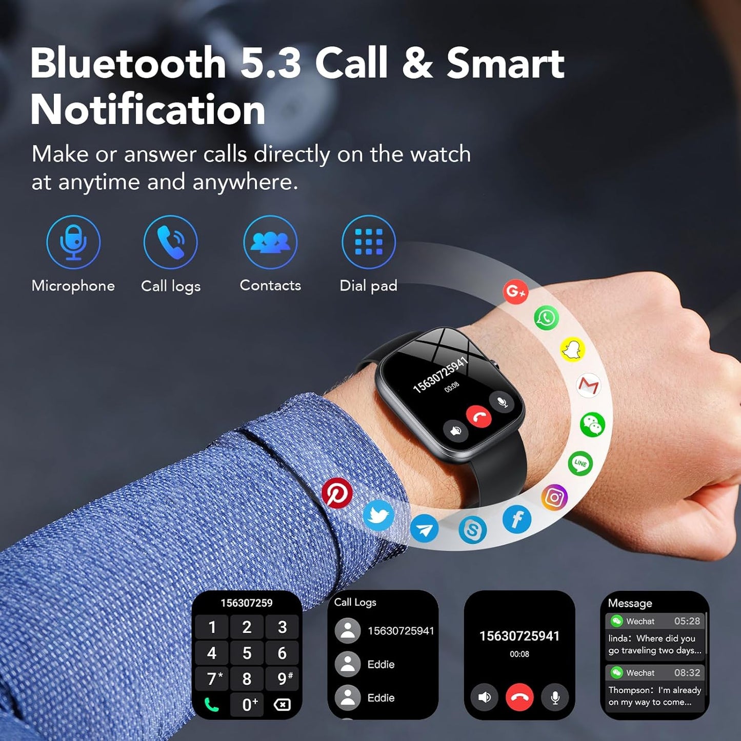Smart Watch Answer/Make Call 115+ Sports/Heart Rate/SpO2/Pedometer/Sleep Monitor, IP68 Waterproof