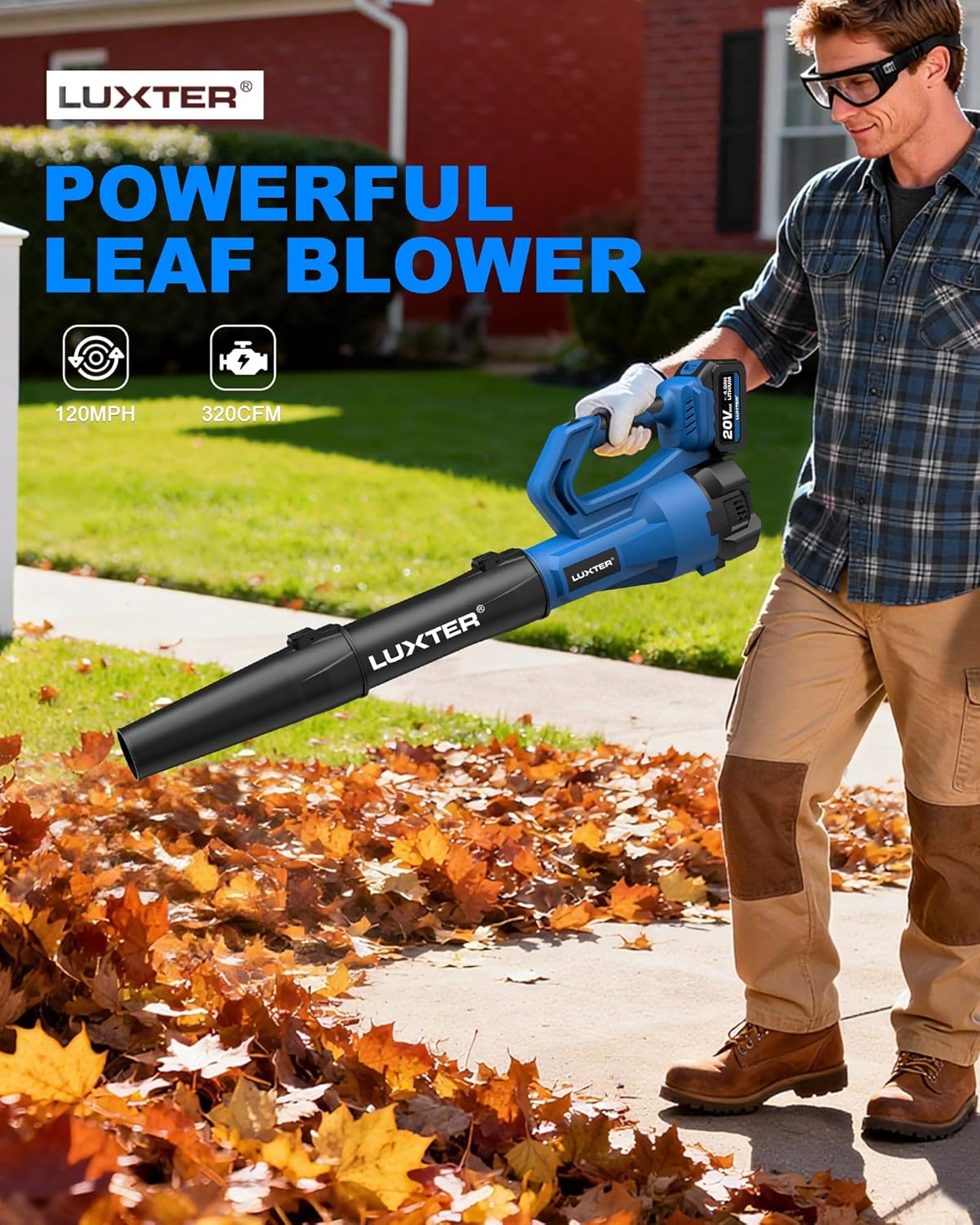Cordless Leaf Blower 320 CFM & 120 MPH Brushless 2Variable Speed 2 X 4.0Ah Battery