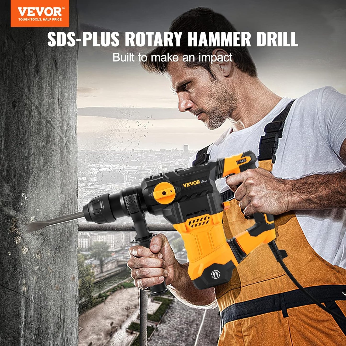 1-1/4 In 13 Amp SDS-Plus Rotary Hammer Corded Drill, w/Vibration Control & Safety Clutch, Variable Speed, For Concret