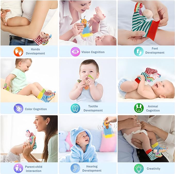 Sock rattles for Babies 0-24 Months Baby Animal Foot Finder Educational Toys