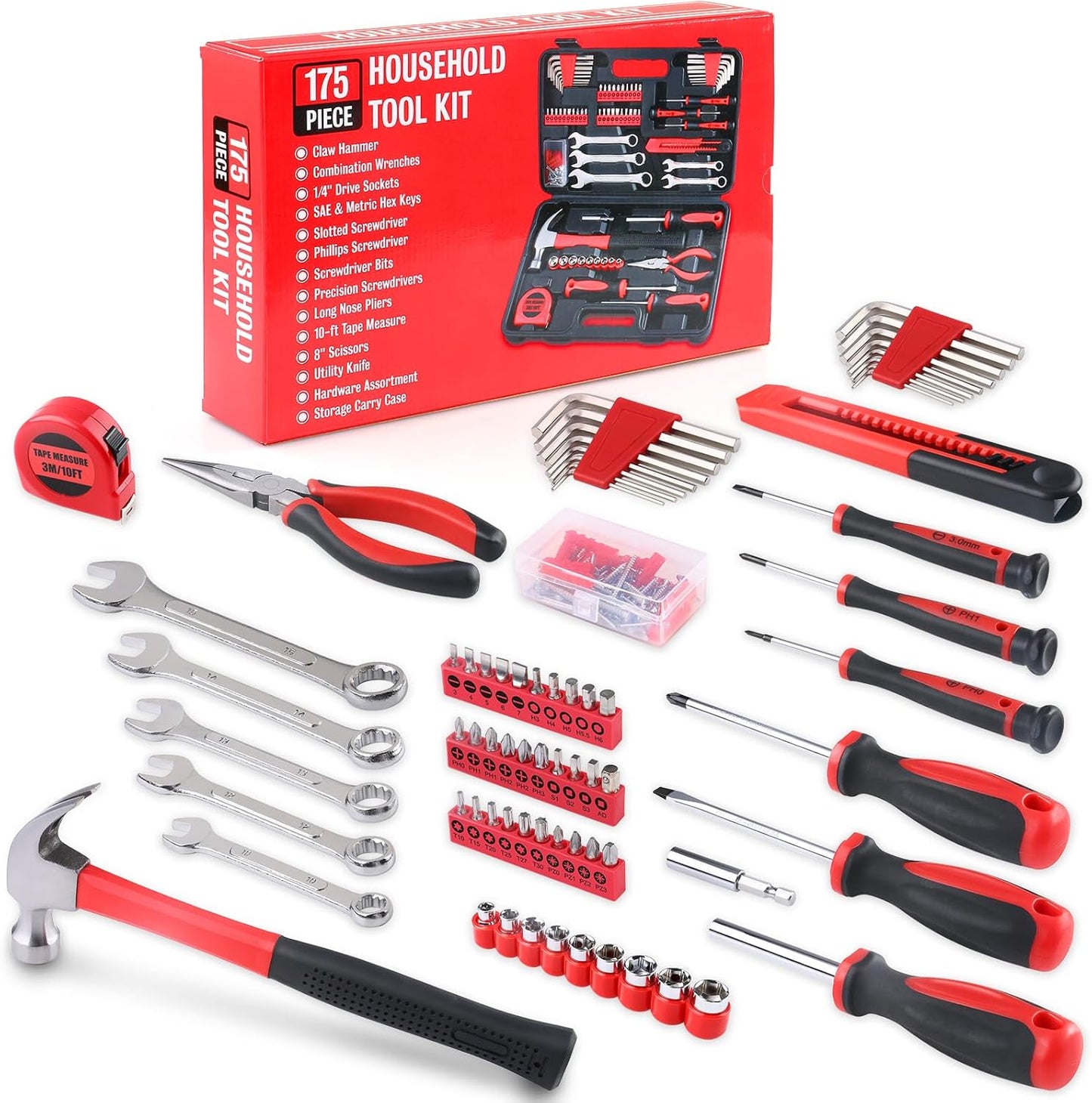 175-Piece Multi-Purpose Automotive and Household Tool Kit in Toolbox Storage Case