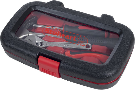 Household Hand Tools, Tool Set - 15 Piece -- Hammer, Wrench, Screwdriver, Pliers - Red