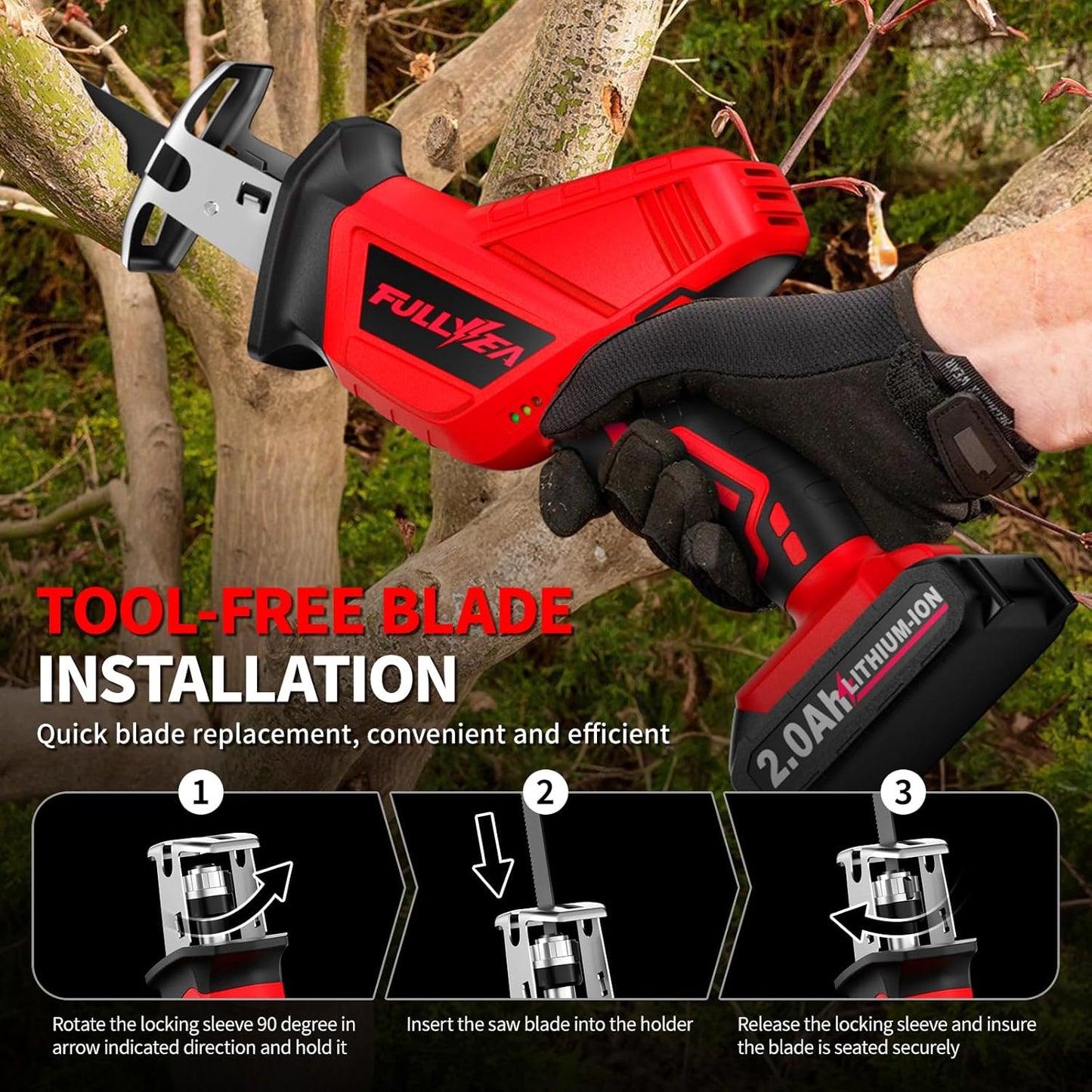 Reciprocating Saw Cordless, 0-3500SPM Variable Speed 2*2.0Ah Battery & 4 Saw Blades