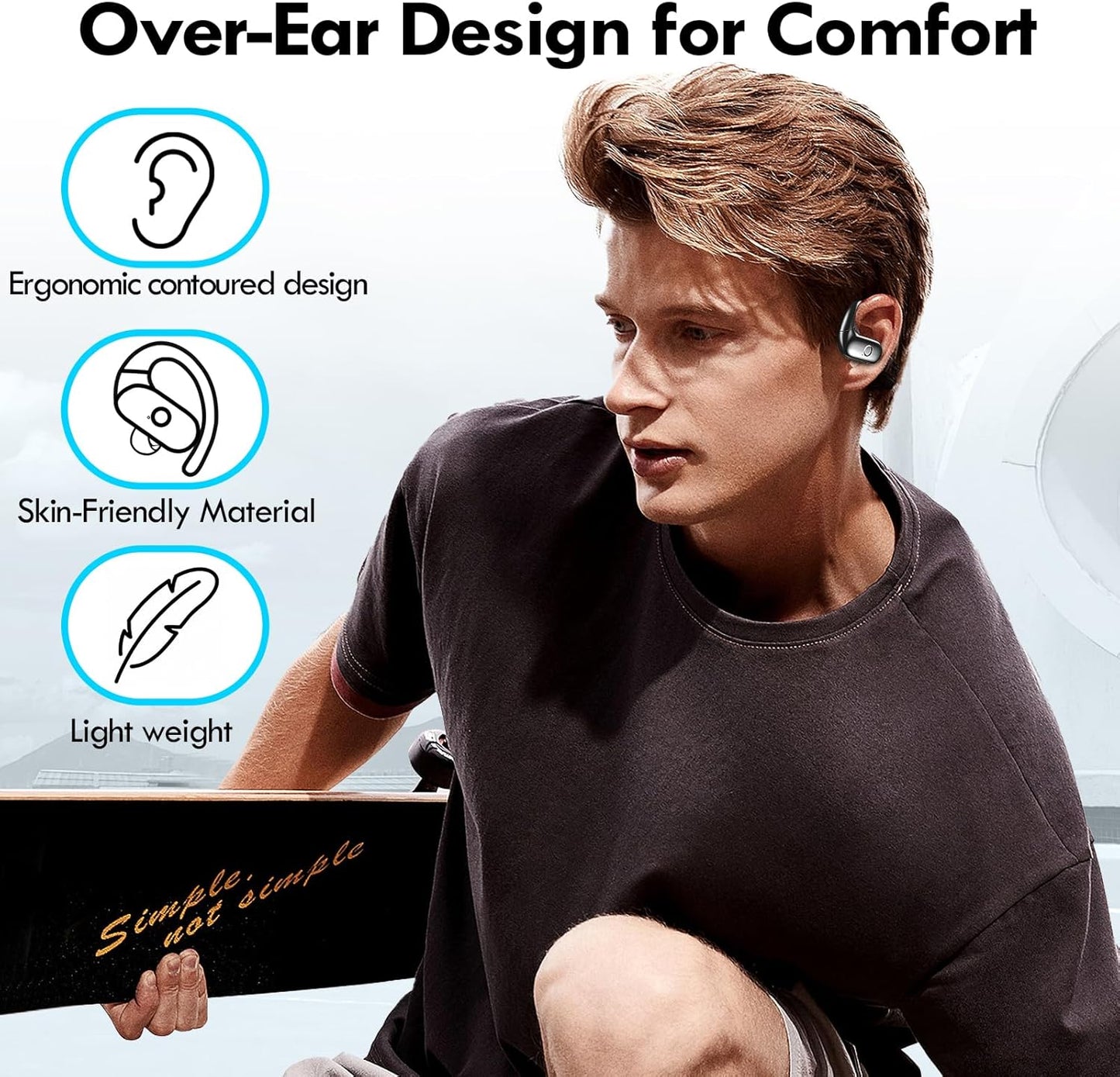 Wireless Earbuds Bluetooth Over Ear, deep bass, 60Hrs Playtime, comfort fit, Earhooks