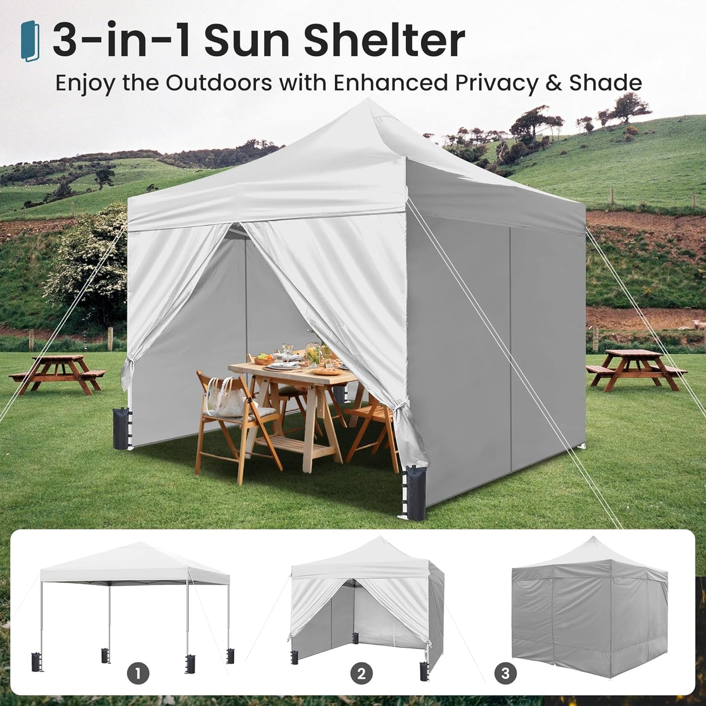 Pop Up Canopy Tent Instant Shelter, Portable Outdoor Sun Shade 10x10 with Sidewalls