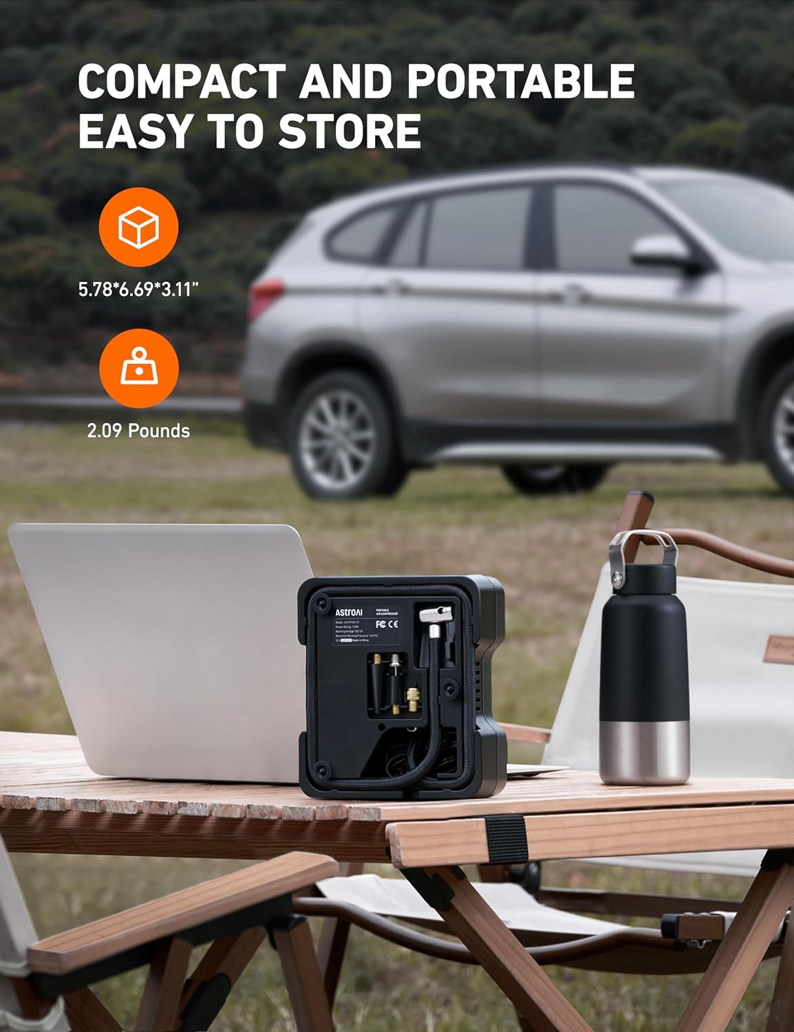 Tire Inflator Air Compressor Portable 150PSI Metal Cylinder Fast Inflation Pump 12V DC LED Light