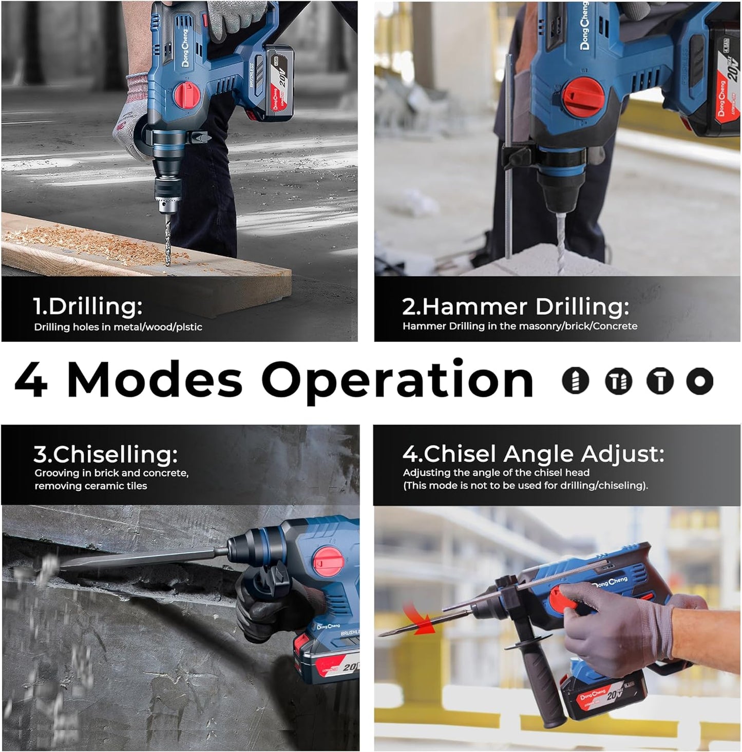 20V Max Brushless Rotary Hammer Drill, 2X4.0Ah Battery & Charger,7/8" SDS-Plus,2.1J Impact energy, 1400RPM, 4 modes