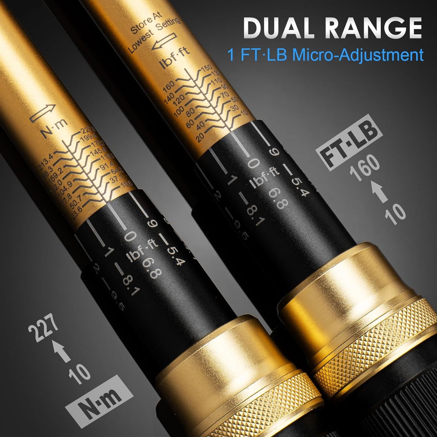 22PCS Click Torque Wrench Set 1/2" Drive, 10-160 ft.lb/10-227 Nm,1 ft.lbs Micro, 72-Tooth Ratchet
