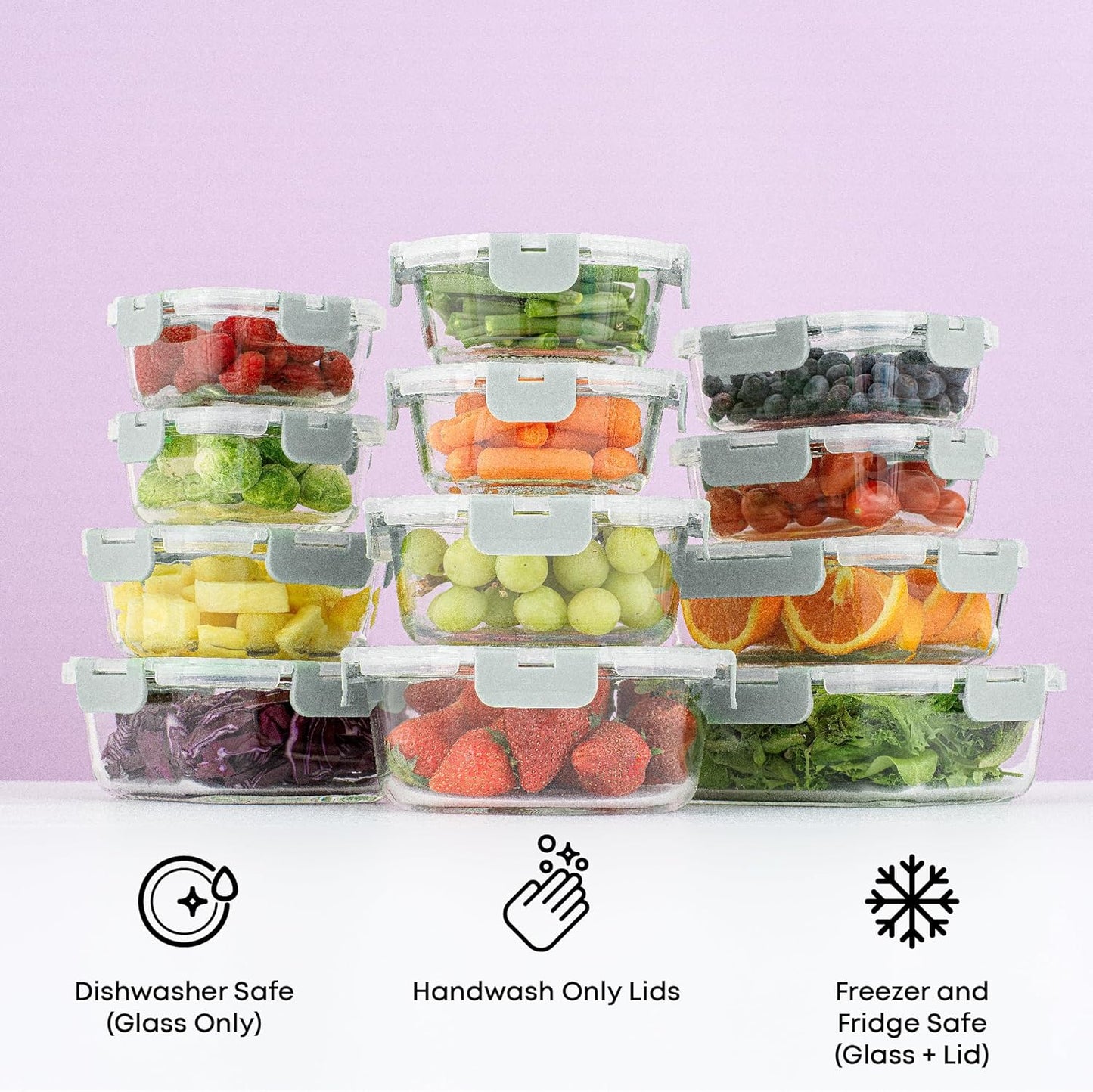 12 Airtight, Freezer Safe Food Storage Glass Containers and 12 Lids