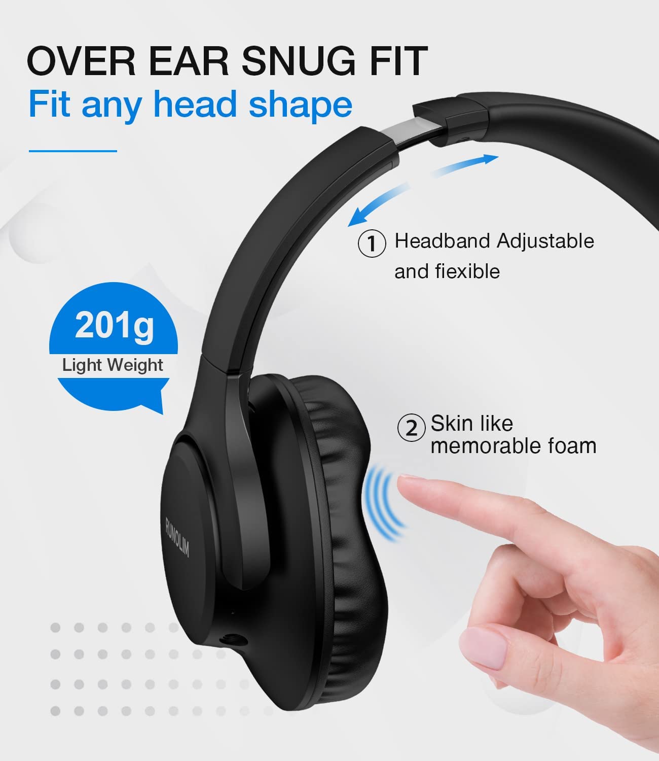 Over Ear Bluetooth Headphones, 60Hrs, Microphone, Deep Bass, Foldable