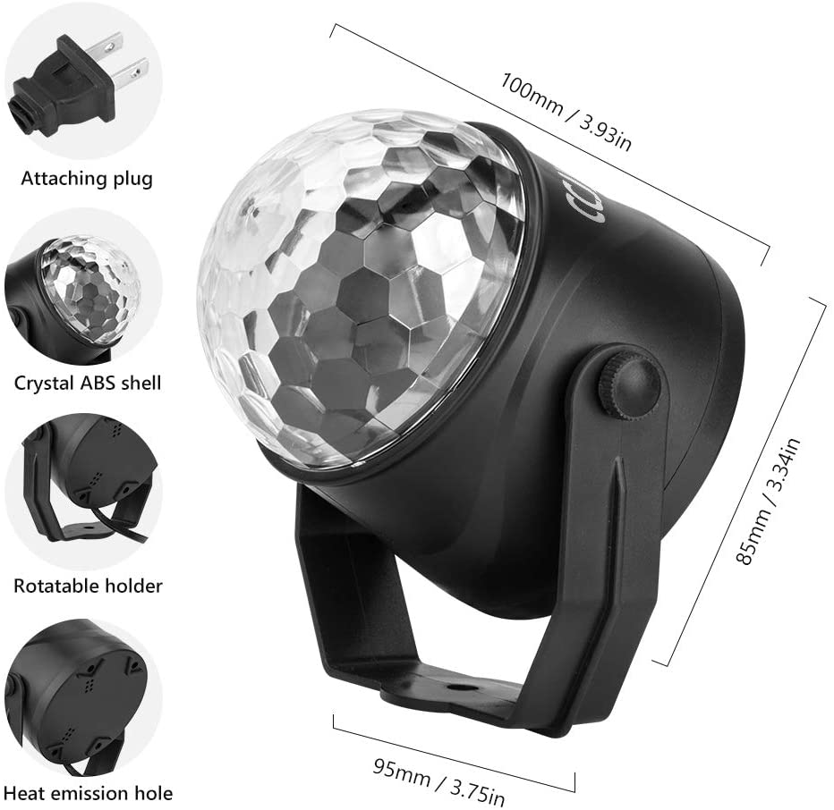 Disco Party Ball Lights, Sound Activated with Remote Control 7 Color RGB Disco Strobe Light