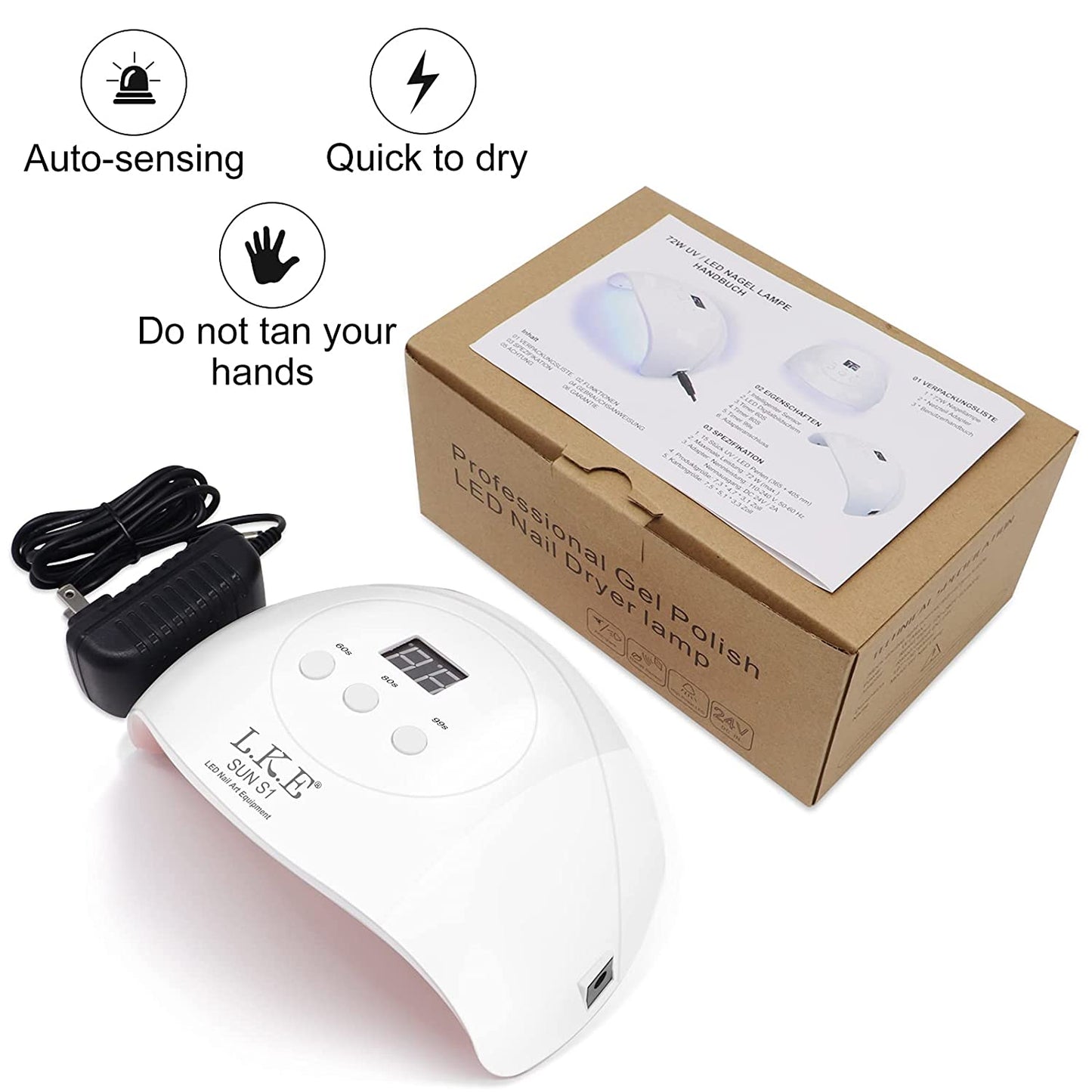 UV Light for Nails, Nail Dryer 72 W Professional Nail UV Light for Gel Polish with 3 Timers
