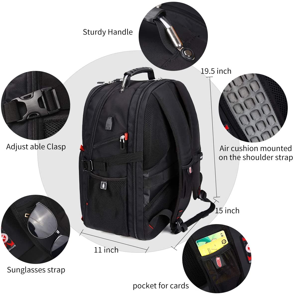 Extra Large 50L Travel Laptop Backpack with USB Charging Port Fit 17 Inch Laptops for Men Women