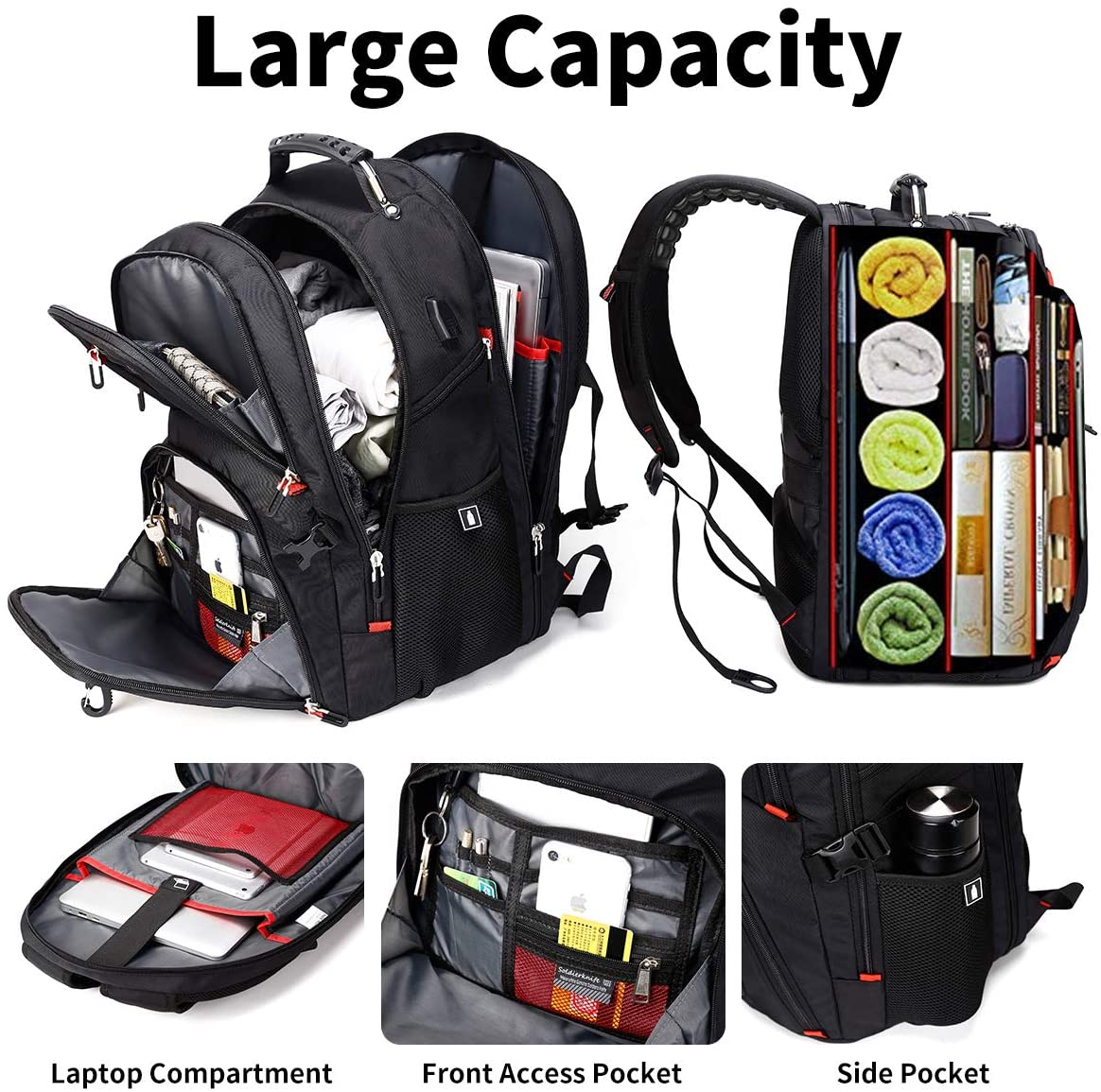 Extra Large 50L Travel Laptop Backpack with USB Charging Port Fit 17 Inch Laptops for Men Women